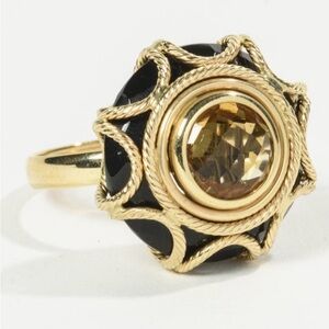 Vintage Milor Italy 14k Gold Onyx And Citrine Statement Ring Size 8